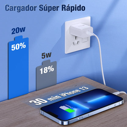 Turbo Cargador Tipo iphone 20W con Cable Lighting Blanco